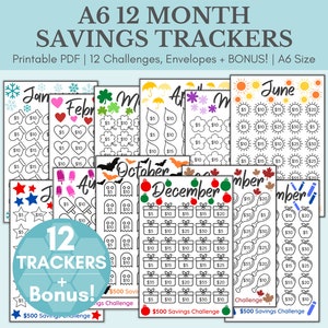 Monthly Savings Challenge Trackers & Cash Envelopes  | A6 Mini Savings Challenge Bundle | Savings Challenge Printable | Savings Tracker