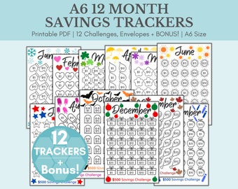 Monthly Savings Challenge Trackers & Cash Envelopes  | A6 Mini Savings Challenge Bundle | Savings Challenge Printable | Savings Tracker