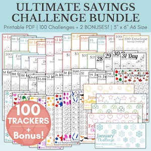 Ultimate Savings Challenge Bundle | Savings Challenge Printable | A6 Mini Savings Challenge Trackers | Money Saving Challenge | Set Of 100
