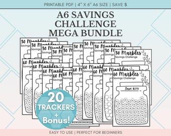 A6 Savings Challenge Printable Bundle | Marble Jar Trackers (PDF)