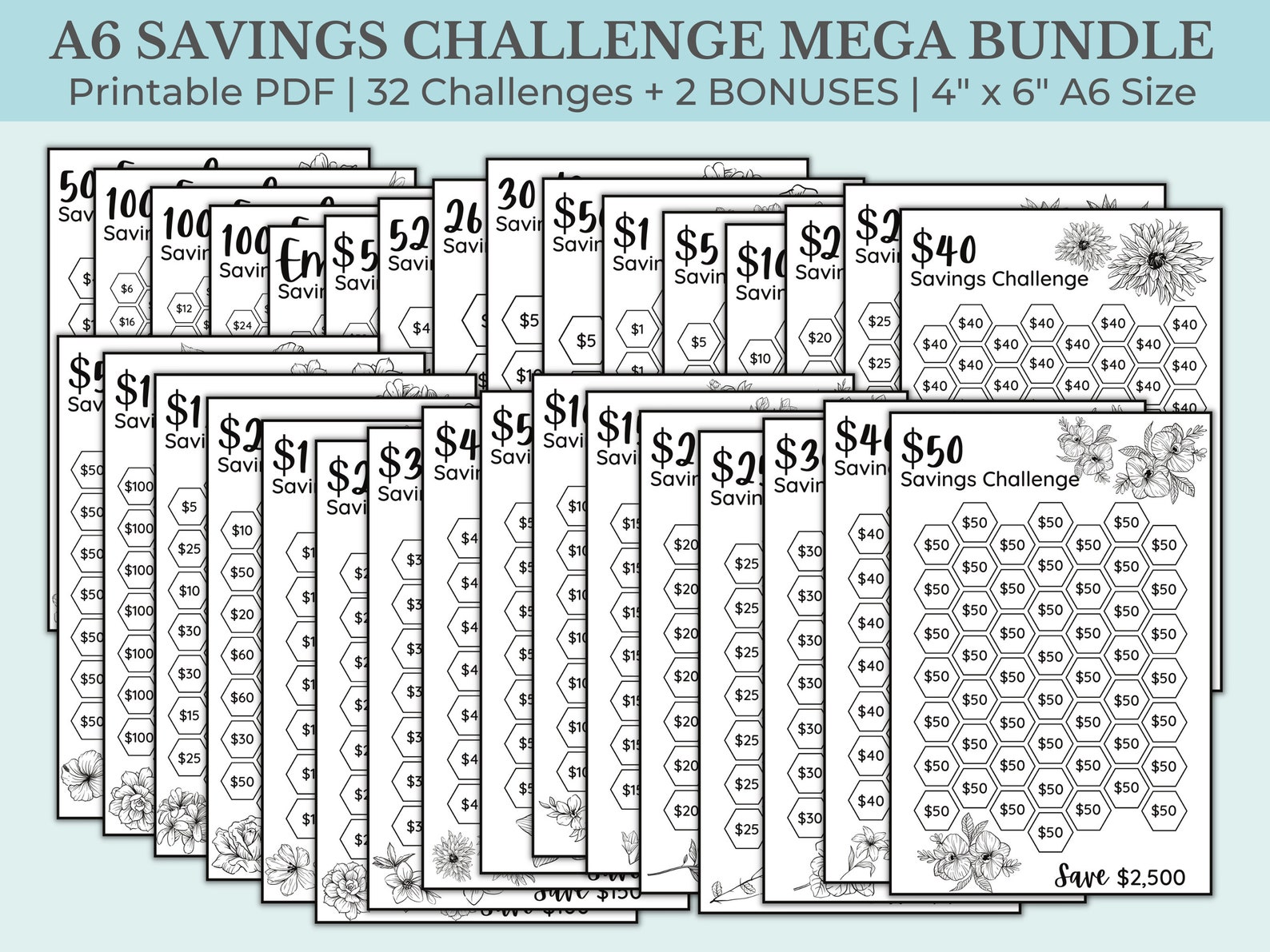 Savings Challenge Printable Savings Challenge Bundle A6 - Etsy