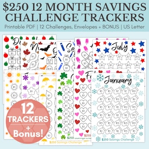 Monthly Savings Challenge Trackers & Cash Envelopes  | US Letter Savings Challenge Bundle | Savings Challenge Printable | Savings Tracker