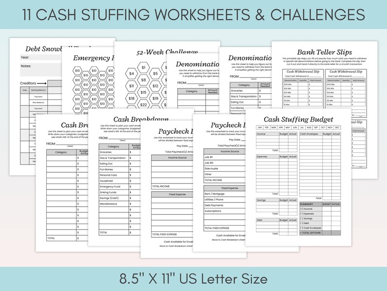 Cash Stuffing Starter Kit Printable, Cash Envelope System Budget Binder, Cash Stuffing for Beginners