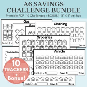 Savings Challenge Printable | Savings Challenge Bundle | A6 Sized Mini Savings Challenge Trackers | Sinking Fund Savings Tracker | Set Of 10