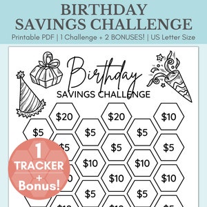 Birthday Savings Challenge Printable | Money Saving Challenge | Monthly Savings Challenge | Cash Stuffing | Savings Tracker | US Letter Size