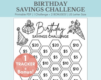 Birthday Savings Challenge Printable | Money Saving Challenge | Monthly Savings Challenge | Cash Stuffing | Savings Tracker | US Letter Size