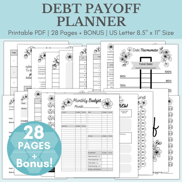 Tilgungsplaner | Debt Payoff Tracker Printable | PDF Sofortiger digitaler Download Schuldtitelrückzahlung Printable | Verschuldung, Schneeball, Lawine