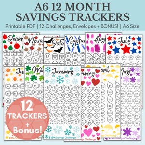 Monthly Savings Challenge Trackers & Cash Envelopes  | A6 Mini Savings Challenge Bundle | Savings Challenge Printable | Savings Tracker