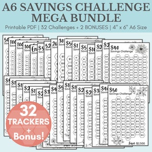 Savings Challenge Printable | Savings Challenge Bundle | A6 Sized Mini Savings Challenge Trackers | 1000 Savings Challenge | Set Of 32