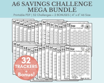 Défi Épargne Imprimable | Pack Défi Épargne | Mini-trackers A6 Mini Savings Challenge | Défi 1000 économies | Ensemble de 32