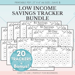 A6 Savings Challenge Tracker Bundle | Low Income, Mini Size (PDF)