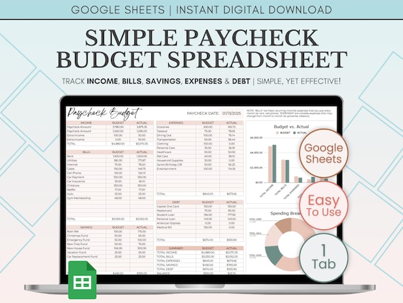 Budget by Paycheck Spreadsheet, Biweekly Budget Template, Paycheck Budget Planner Google Sheets