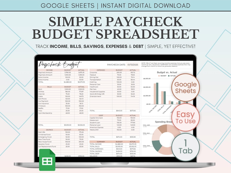 Budget by Paycheck Spreadsheet, Biweekly Budget Template, Paycheck Budget Planner Google Sheets
