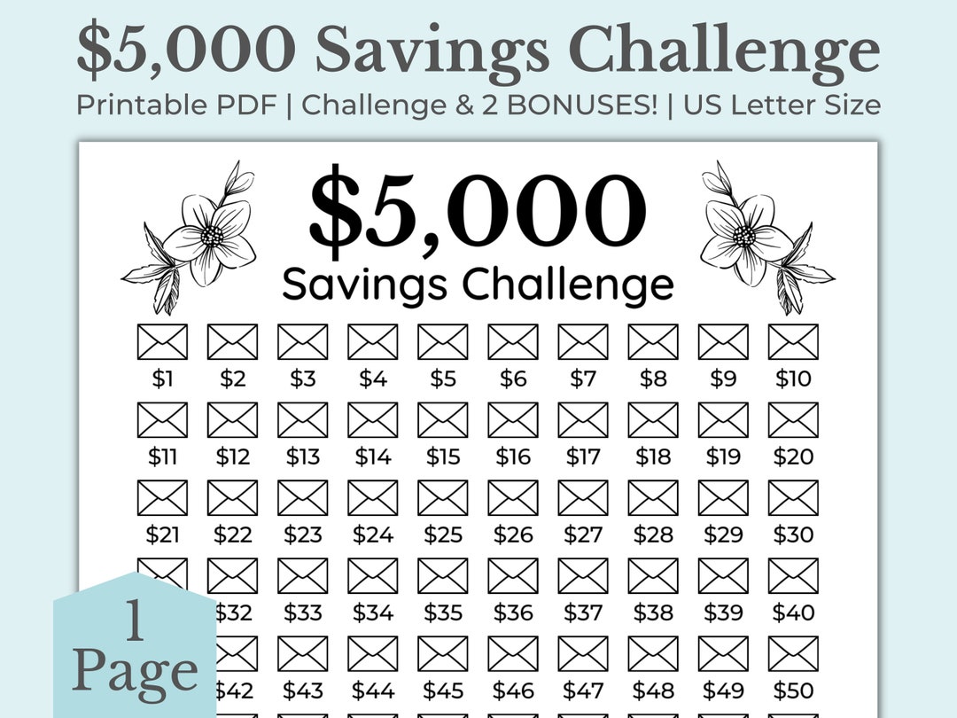 5000 Savings Challenge Printable 5000 Savings Challenge - Etsy