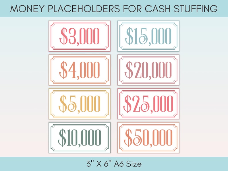 Dollar Bill Placeholders For Cash Stuffing