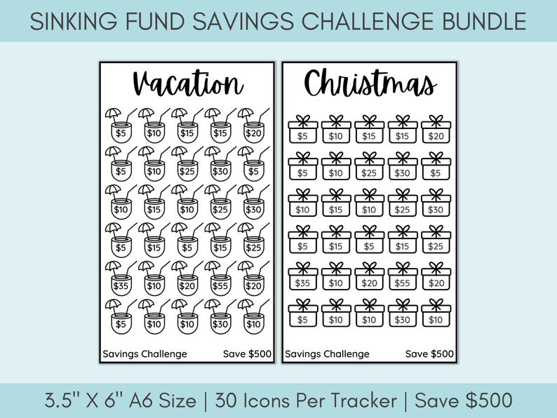 Savings Challenge Printable | Savings Challenge Bundle | A6 Sized Mini Savings Challenge Trackers | 500 Savings Challenge | Set Of 10