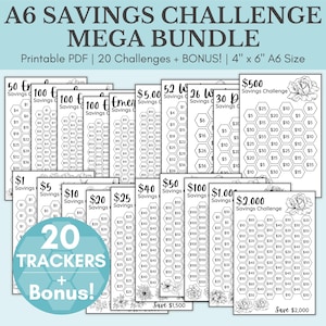 Savings Challenge Printable | Savings Challenge Bundle | A6 Sized Mini Savings Challenge Trackers | 1000 Savings Challenge | Set Of 20
