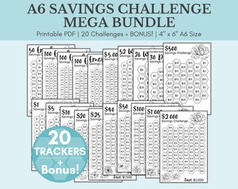 Savings Challenge Printable | Savings Challenge Bundle | A6 Sized Mini Savings Challenge Trackers | 1000 Savings Challenge | Set Of 20