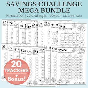 Savings Challenge Printable | Savings Challenge Bundle | US Letter Sized Savings Challenge Trackers | 1000 Savings Challenge | Set Of 20