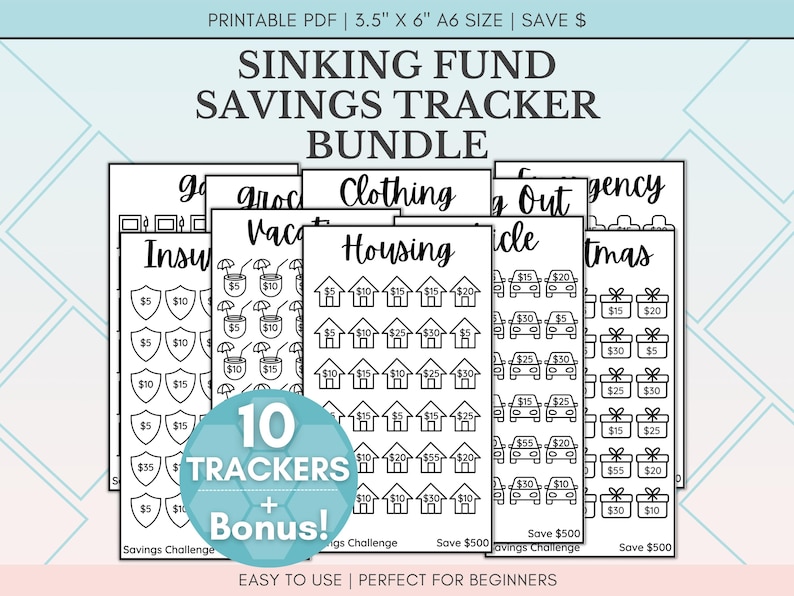 Savings Challenge Printable | Savings Challenge Bundle | A6 Sized Mini Savings Challenge Trackers | 500 Savings Challenge | Set Of 10