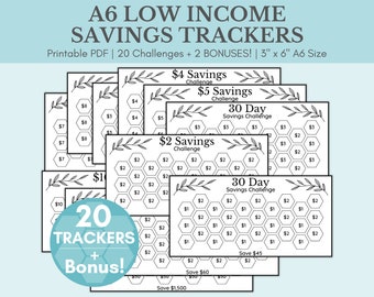 Low Income Savings Challenge Printable | Money Saving Challenge Bundle | A6 Sized Mini Savings Challenge Trackers | 5 Savings Challenge