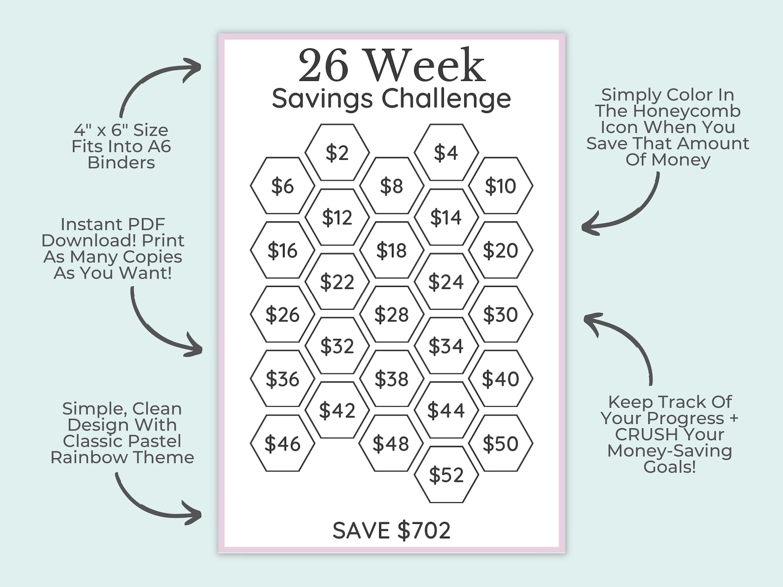 Savings Challenge Printable Savings Challenge Bundle A6 Etsy