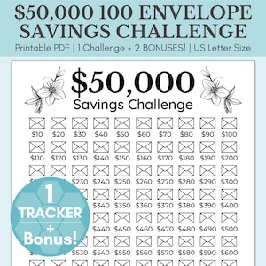 50000 Savings Challenge Printable | 50,000 Savings Challenge | 100 Envelope Savings Challenge | 50K Savings Challenge | 50K Savings Tracker