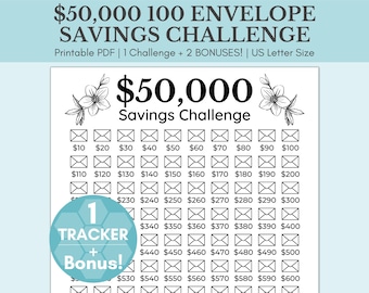 50000 Savings Challenge Printable | 50,000 Savings Challenge | 100 Envelope Savings Challenge | 50K Savings Challenge | 50K Savings Tracker