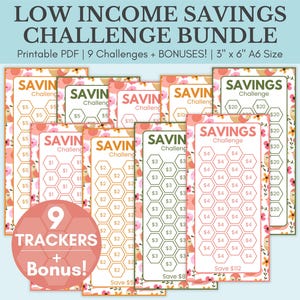 Low Income Savings Challenge Printable for Savings Challenge Binder | A6 Mini Savings Tracker Bundle | Saving Challenge for Cash Stuffing
