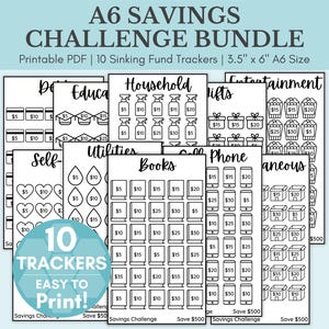 Savings Challenge Printable | Savings Challenge Bundle | A6 Sized Mini Savings Challenge Trackers | 500 Savings Challenge | Set Of 10