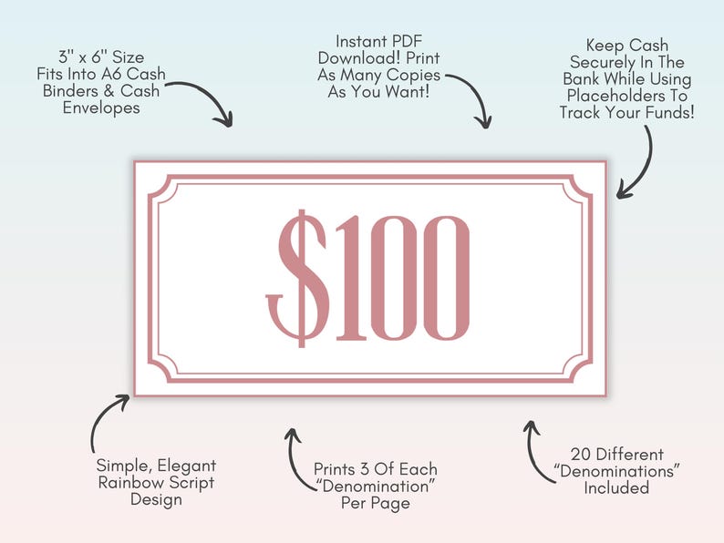 Dollar Bill Placeholders For Cash Stuffing