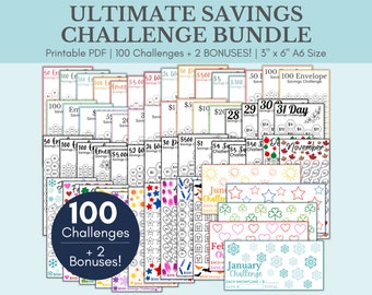 Ultimate Savings Challenge Bundle | Savings Challenge Printable | A6 Mini Savings Challenge Trackers | Money Saving Challenge | Set Of 100