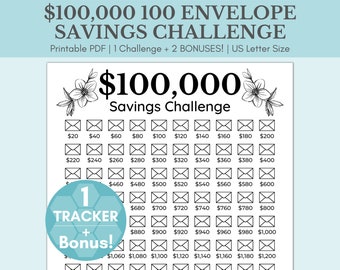 100000 Savings Challenge Printable | 100,000 Savings Challenge | 100 Envelope Savings Challenge | 100K Savings Challenge | Savings Tracker
