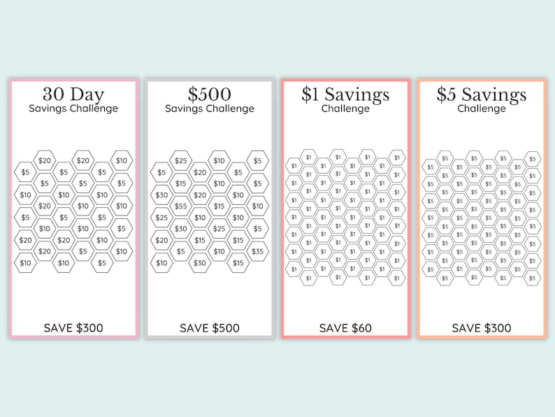 Savings Challenge Printable Savings Challenge Bundle A6 - Etsy