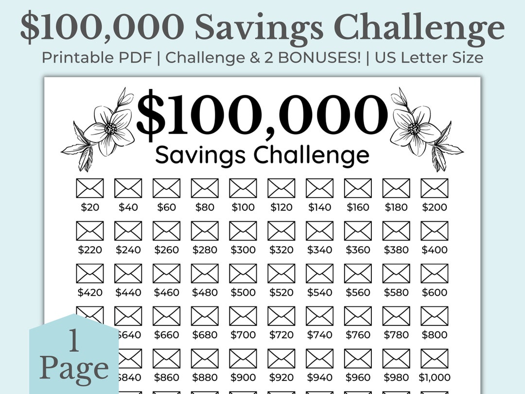 100000 Savings Challenge Printable 100000 Savings Challenge - Etsy