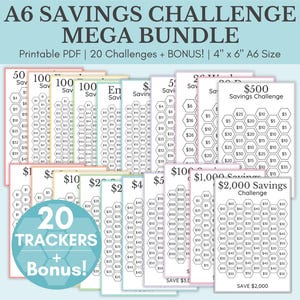 Savings Challenge Printable | Savings Challenge Bundle | A6 Sized Mini Savings Challenge Trackers | 1000 Savings Challenge | Set Of 20