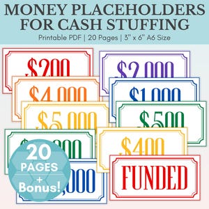 Dollar Bill Placeholders For Cash Stuffing | Printable Cash Place Holders | Money Placeholder Bundle | Budget Binder | A6 Prop Money Cash