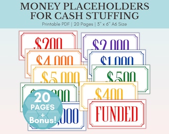 Cash Stuffing Money Placeholders Printable, Cash Envelope Placeholder Bills, Budget Binder Savings Tracker