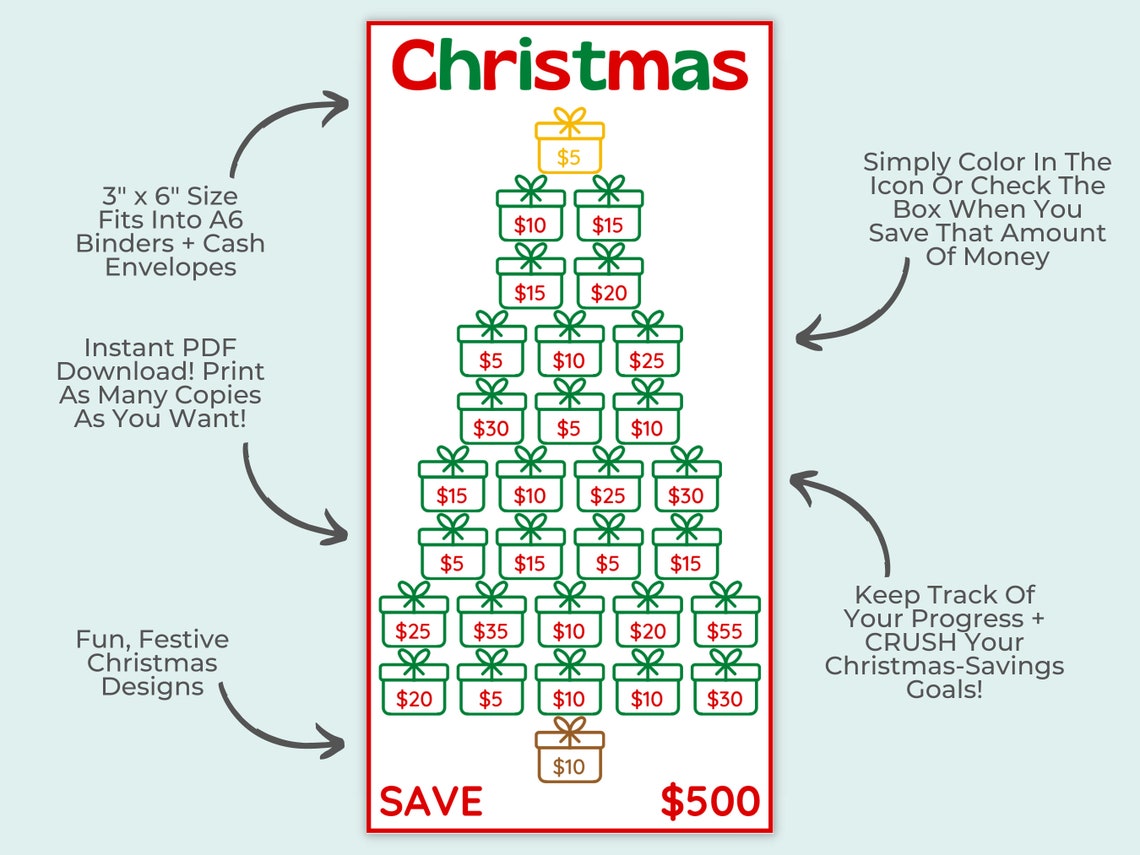 Christmas Savings Challenge Christmas Savings Challenge A6 Etsy