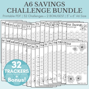 Savings Challenge Printable | Savings Challenge Bundle | A6 Sized Mini Savings Challenge Trackers | 1000 Savings Challenge | Set Of 32