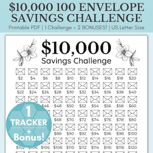 10000 Savings Challenge Printable | 10,000 Savings Challenge | 100 Envelope Savings Challenge | 10K Savings Challenge | Savings Tracker