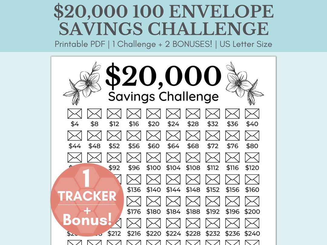 20000 Savings Challenge Printable 20,000 Savings Challenge 100 Envelope ...