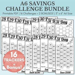 Savings Challenge Printable | Savings Challenge Bundle | A6 Sized Mini Savings Challenge Trackers | Money Saving Challenge | Set Of 16