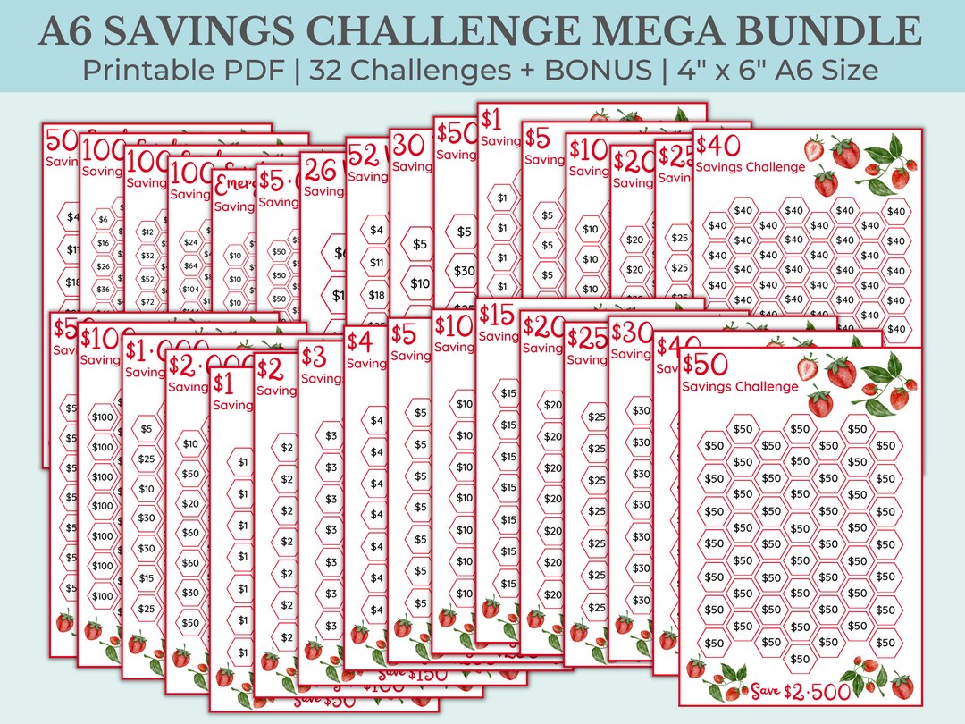 Savings Challenge Printable Savings Challenge Bundle A6 - Etsy