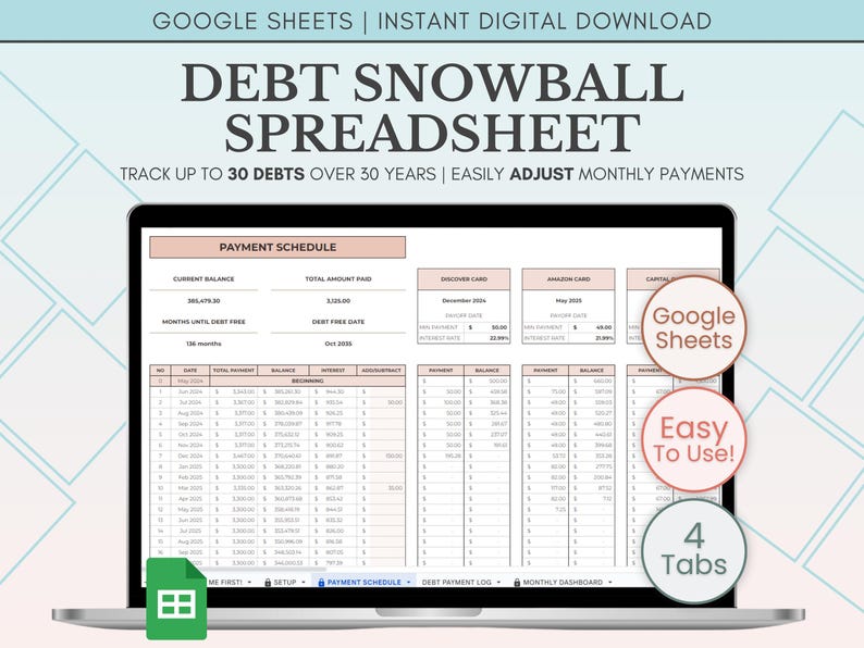 Debt Snowball Spreadsheet Google Sheets, Debt Payoff Tracker Spreadsheet, Debt Snowball Calculator Template