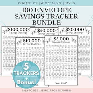100 Envelope Savings Challenge Bundle | 50,000 Savings Challenge | 5,000 | 10,000 | 20,000 | 100,000 Savings Tracker Printables | Save Money
