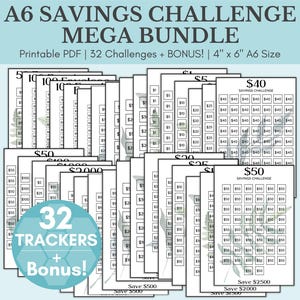 Savings Challenge Printable | Savings Challenge Bundle | A6 Sized Mini Savings Challenge Trackers | 1000 Savings Challenge | Set Of 32