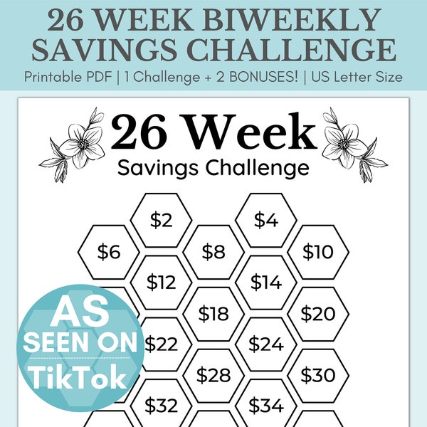 26 Week Biweekly Savings Challenge Printable | 26 Week Savings Tracker | 26 Week Money Saving Challenge | DIY Cash Envelope | PDF Download