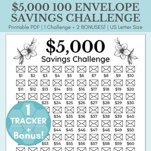 5000 Savings Challenge Printable | 5,000 Savings Challenge | 100 Envelope Savings Challenge | 5K Savings Challenge | 5K Savings Tracker