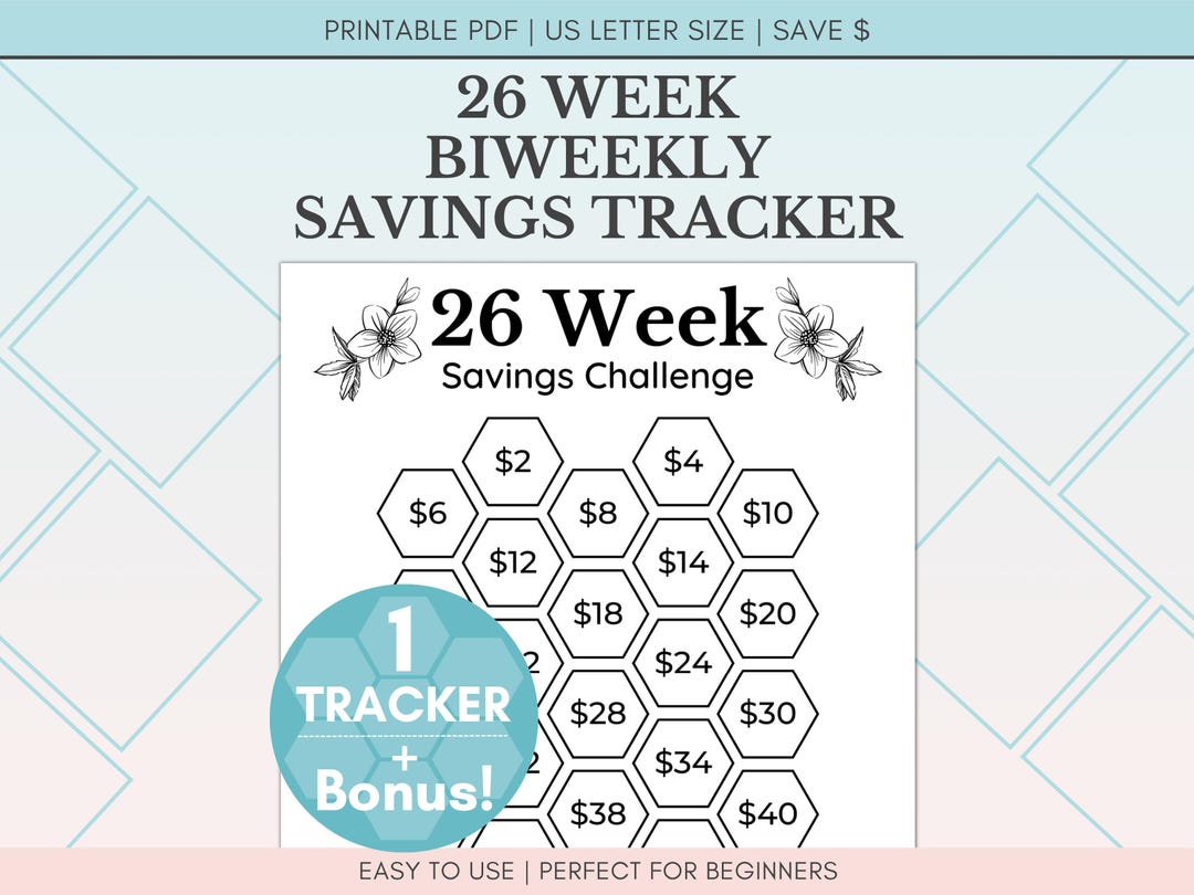 26 Week Savings Challenge Printable | Biweekly Tracker, Cash